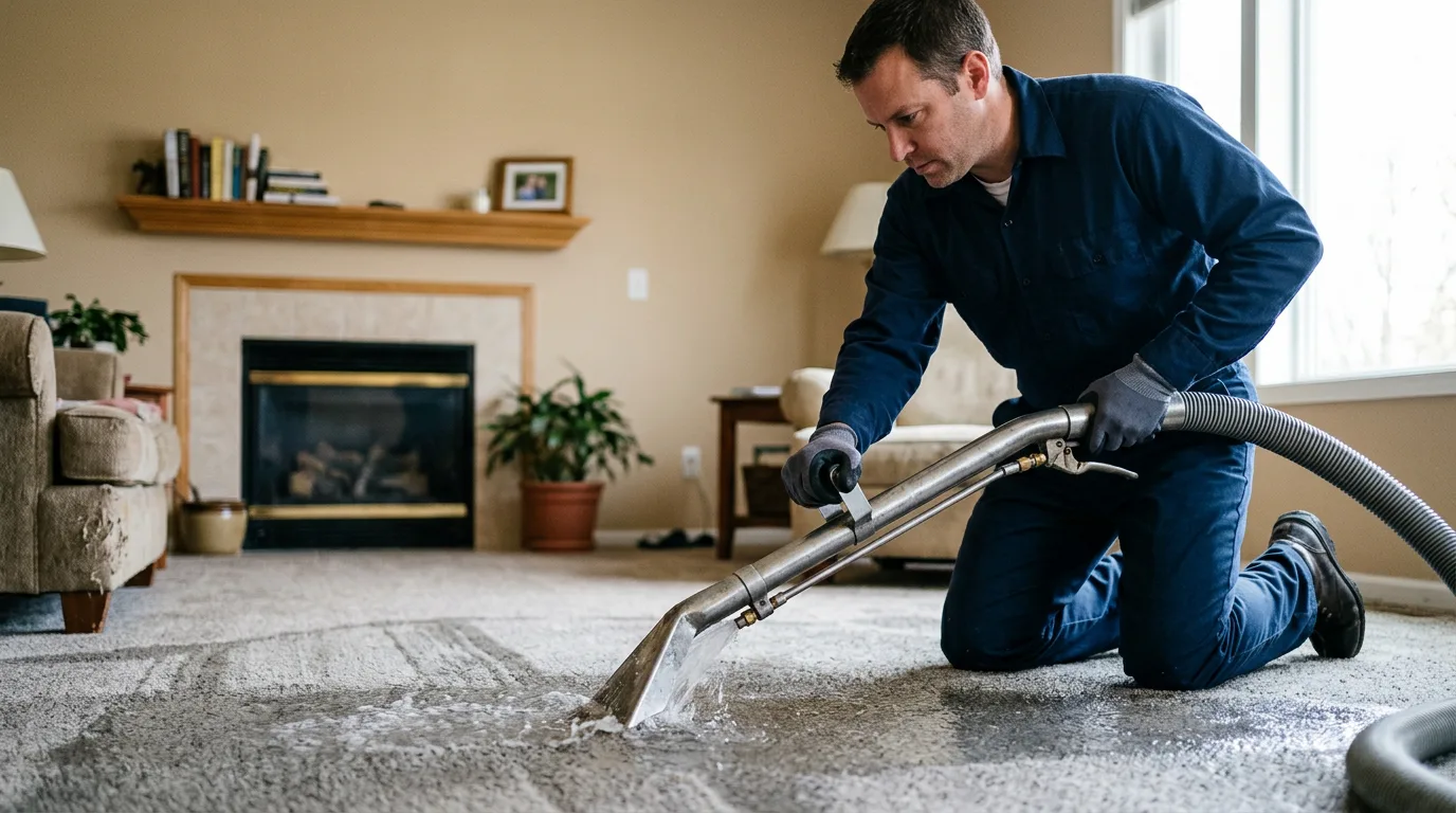 Water damage restoration technician working near Fairbury, NE